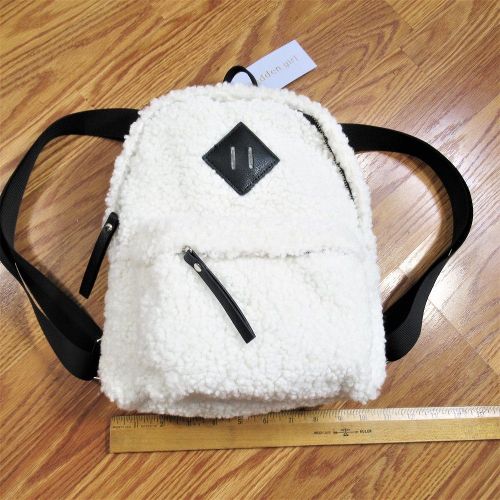 Madden Girl White Sherpa Backpack Midsize NWOT Sale - Picture 5 of 8